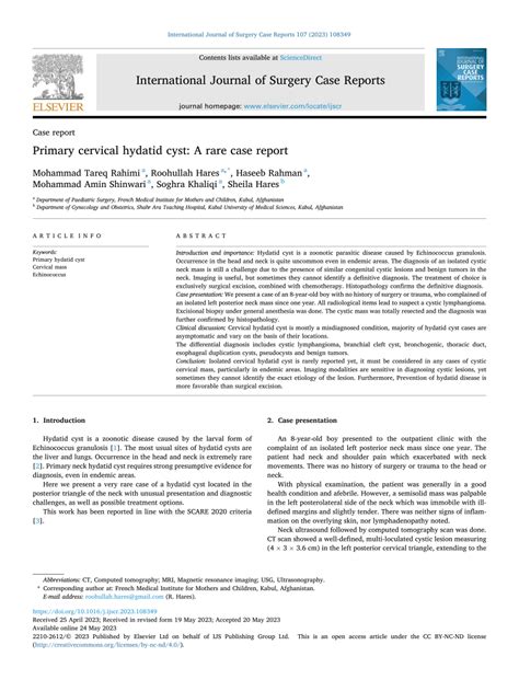 Pdf Primary Cervical Hydatid Cyst A Rare Case Report