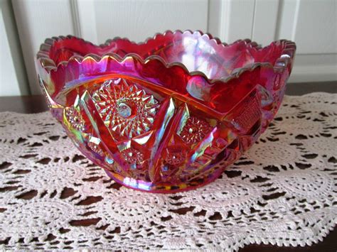 Carnival Glass Bowl By Le Smith Hobstar Pattern Red To Orange Coloring With Images