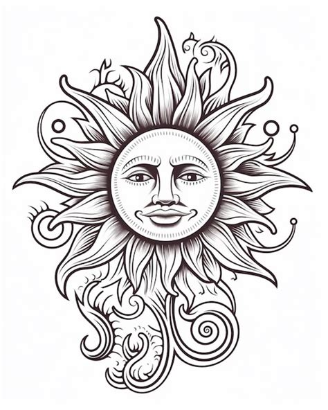 Un Dibujo De Un Sol Con Una Cara Y Cabello Giratorio Generativo Ai