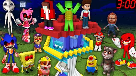 Scary Monsters Vs Paw Patrol Security House In Minecraft Maizen Jj And