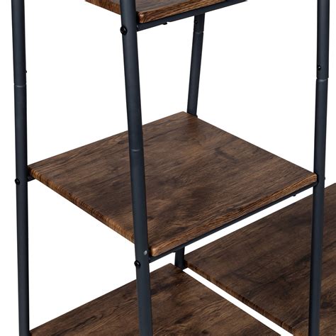 Black/Natural Freestanding Metal Clothing Rack with Wood Shelves