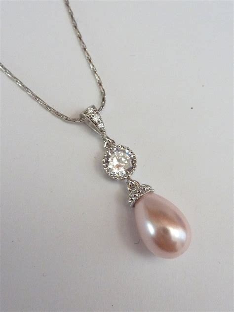 Bridal Necklace Soft Rose Pink Teardrop Pearl By Jcbridaljewelry