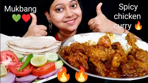 Spicy Chicken Curry Rice Roti Salad Eating Princesssaanvi Youtube