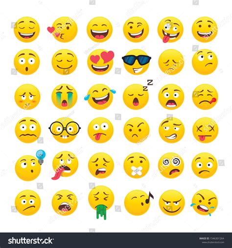 Set Di Icone Vettoriali Emoji Rotonde Immagine Vettoriale Stock