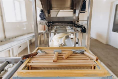 Premium Photo | Honeycomb frames in extraction plant at beekeeping factory