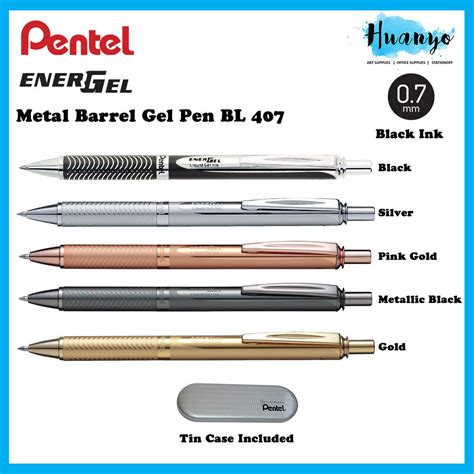 Pentel EnerGel Metal Barrel Retractable Gel Pen Black Ink 0 7MM BL407