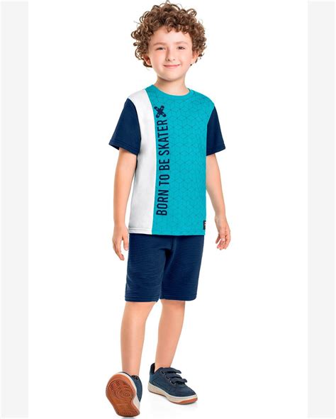 Riachuelo Conjunto Curto Infantil Menino Born To Be Skater Azul Marlan