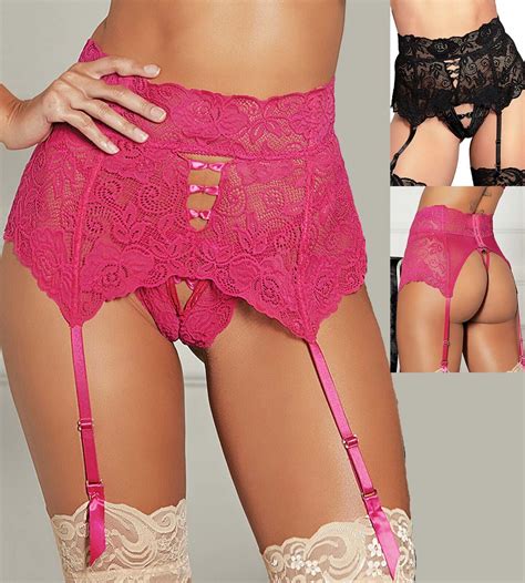 Women High Waist Garter Belt Stretch Lace Black Or Raspberry Garterbelt