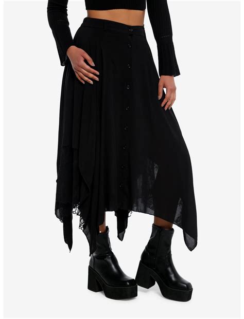 Black Lace Hanky Hem Midi Skirt Hot Topic