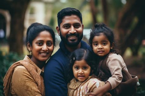 Premium Photo | Indian a family holding children in their arms in a park