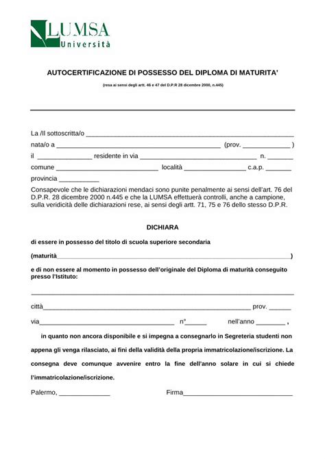 PDF Autocertificazione di possesso del diploma di maturità