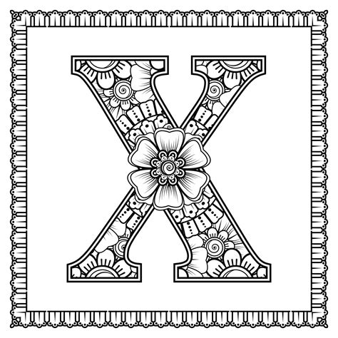 Buchstabe X Aus Blumen Im Mehndi Stil Malbuchseite Umrisse Hand Draw