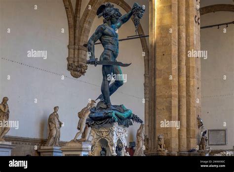 Detail Of Perseus Holding Head Of Medusa Bronze Statue In Loggia De