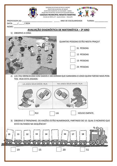 Avalia O Diagn Stica Para Jo O Pedro Matem Tica Pdf