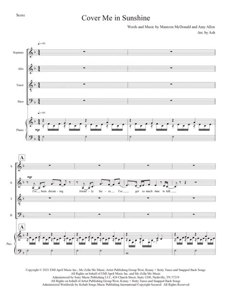 Cover Me In Sunshine Arr Ash By P Nk And Willow Sage Hart Sheet Music For Satb Choir At Sheet