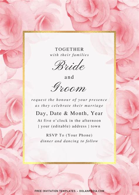 Free Pink Rose Wedding Invitation Templates For Word Rose Wedding