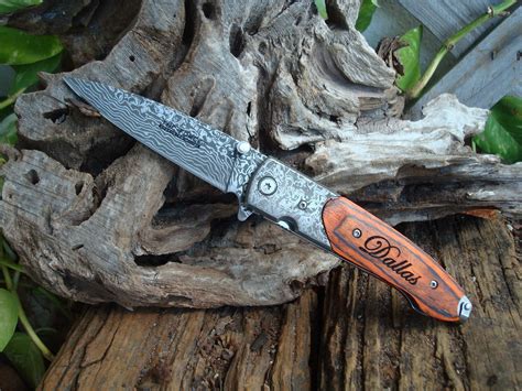 Personalized Knife Damascus Etching Blade Engraved Pocket Etsy Uk