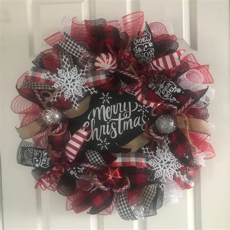 Merry Christmas Buffalo Plaid Deco Mesh Wreath Buffalo Plaid Wreath