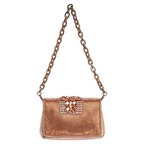 Jimmy Choo Rose Gold Leather And Metal Mesh Crystal Embellished Cecile