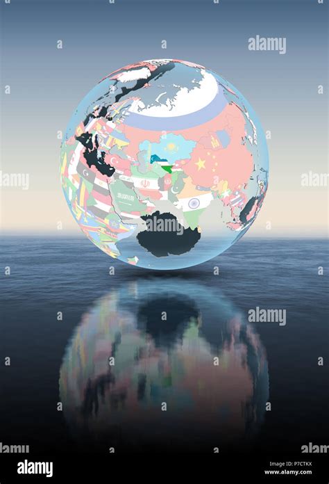 Uzbekistan On Political Globe Floating Above Water D Illustration