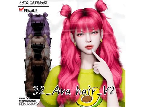 32 Ava Hair V2 By Reina Sims4 Sims Sims Hair Sims 4