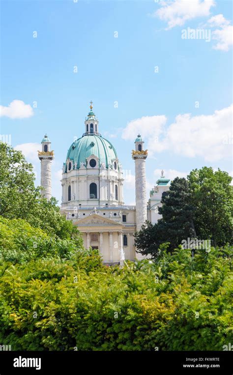 The tower and copper-covered dome of the Baroque style Karlskirche (St Charles's church ...