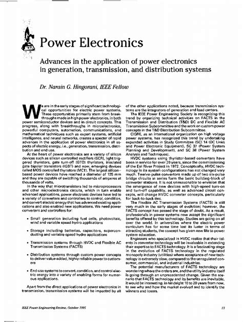 Power Electronics Advances In The Application Of Power Electronics In