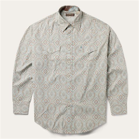 Aqua Paisley Print Western Shirt Stetson