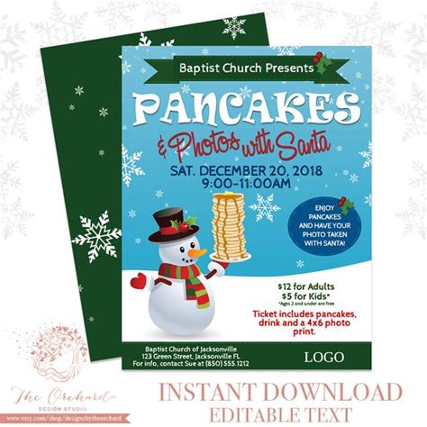 Pancake Breakfast With Santa Flyer Instant Download Photos With Santa