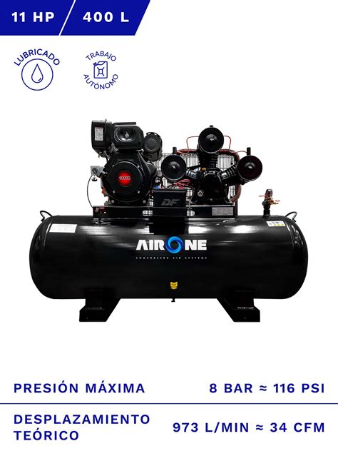 COMPRESOR AUTÓNOMO DIESEL AIRONE 11HP 400L 8BAR 34CFM SERVICOMP