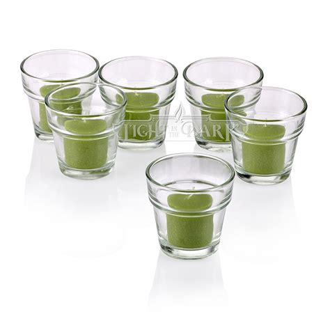 Clear Glass Flower Pot Votive Candle Holders With Lime Green Votive Candles Set Of 72