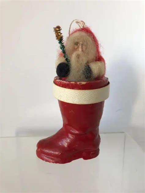 Vintage Paper Mache Candy Container Santa Claus Boot W Spun Wool Santa Inside £4724 Picclick Uk