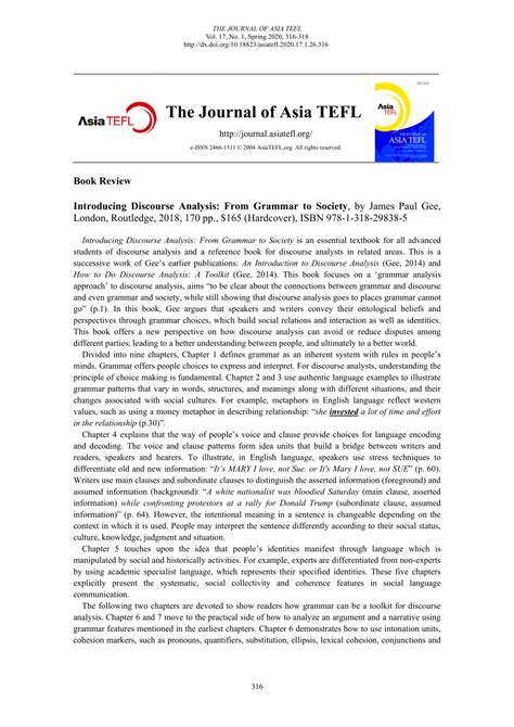 Pdf Introducing Discourse Analysis From Grammar To Society By James