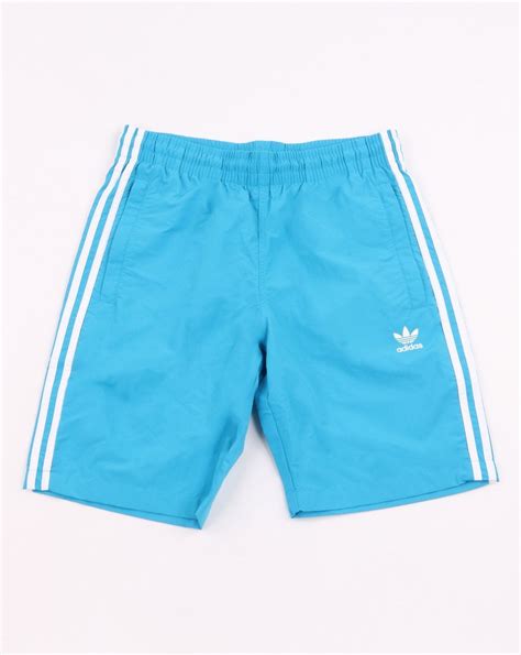 Adidas Originals 3 Stripes Swim Shorts Shock Cyan 80s Casual Classics