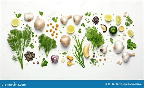 A Top Down View Of Fresh Garlic Bulbs And An Assortment Of Aromatic