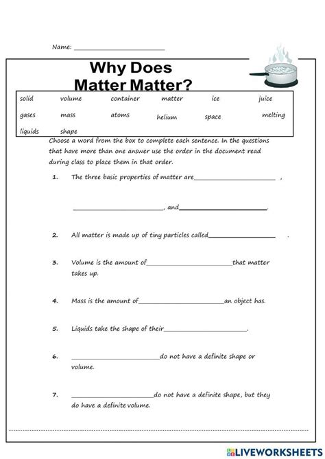 Why Does Matter Matter Interactive Worksheet Live Worksheets