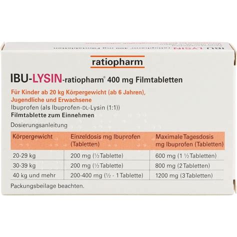 IBU LYSIN ratiopharm 400 mg Filmtabletten 20 Stück PZN 16197878