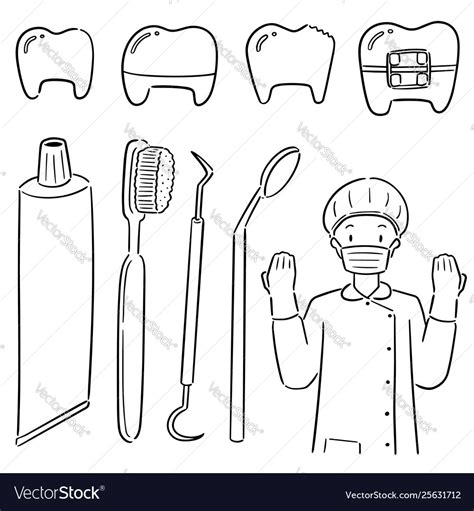 Set Dentist And Dental Equipment Royalty Free Vector Image