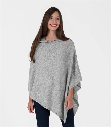 Woolovers Womens Cashmere Merino Cable Buttoned Long Sleeve Poncho