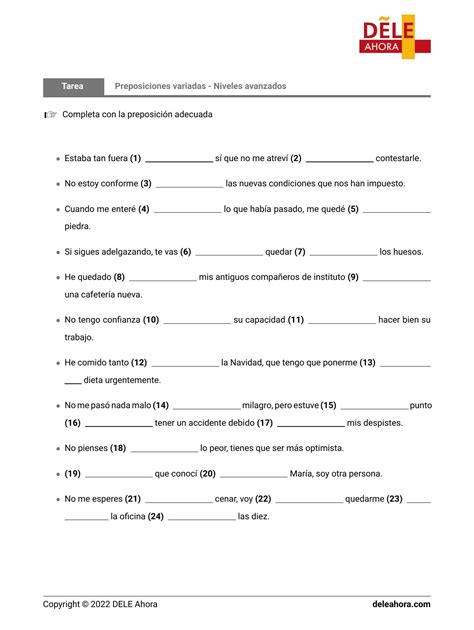 Preposiciones Variadas Niveles Avanzados Gram Tica