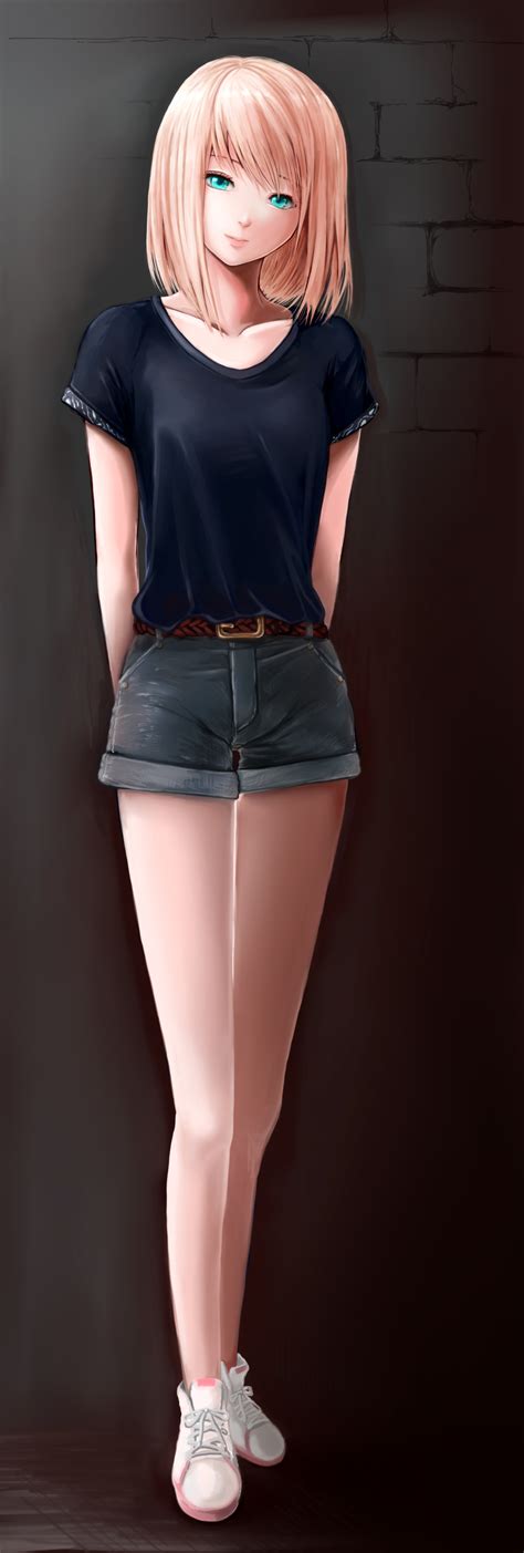 1girl Absurdres Arms Behind Back Bare Legs Belt Blonde Hair Blue Eyes