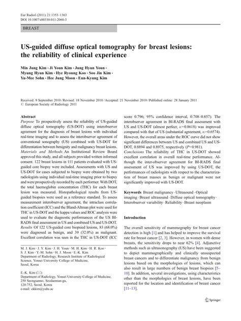 Pdf Us Guided Diffuse Optical Tomography For Breast Lesions The