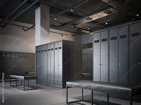 Modern Locker Room With Black Cabinets 3d Rendering Stock Illustration