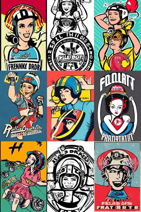 Roller Derby Girl Portrait Logo Wearing Helmet Stable Diffusion