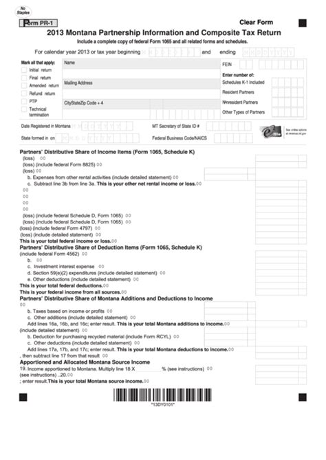 Fillable Form Pr 1 Montana Partnership Information And Composite Tax