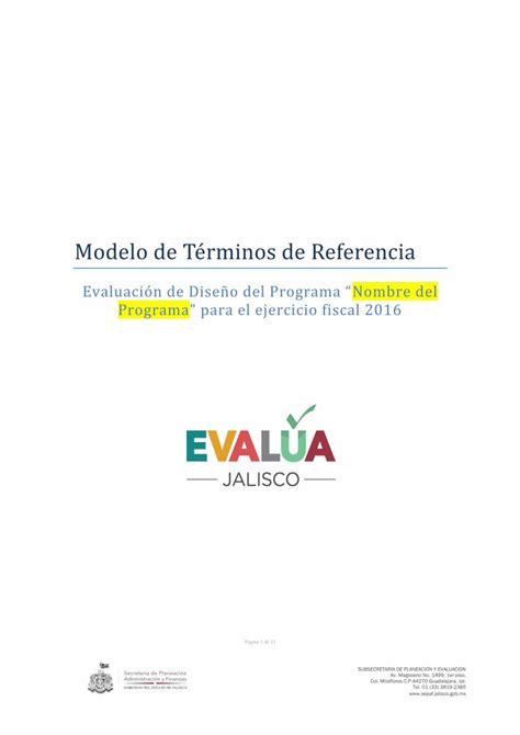 Pdf Modelo De Te Rminos De Referenciaseplan App Jalisco Gob Mx Evalua