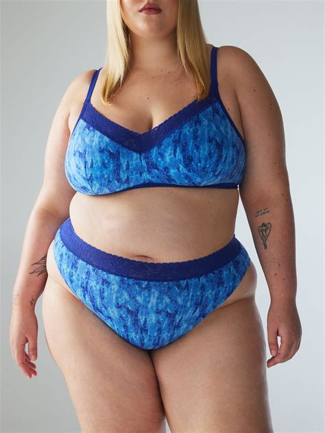 Cotton Essentials Lace Trim High Leg Bikini Panty In Blue Savage X Fenty