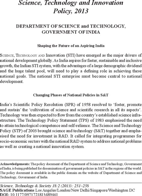 Science Technology And Innovation Policy 2013 Department Of