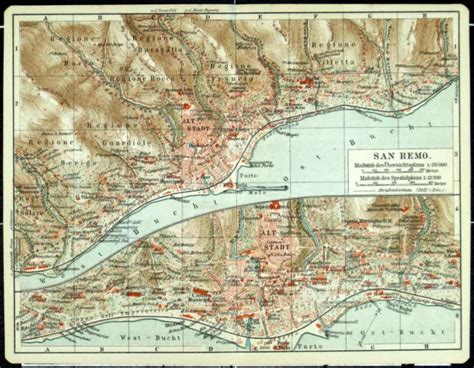 SAN REMO ALTER Stadtplan mappa della città vecchia datiert 1913 EUR