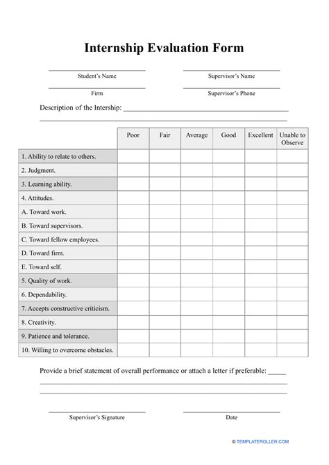 Internship Evaluation Form Big Table Fill Out Sign Online And